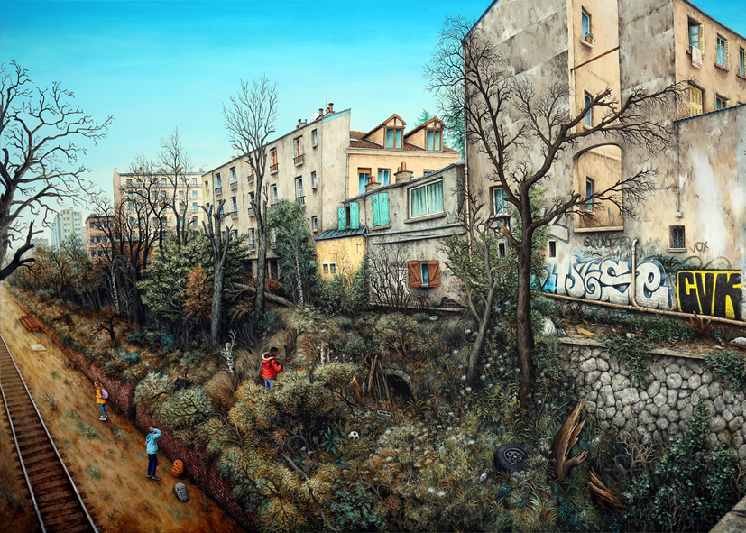 Détail tableau intitulé "Balle perdue"